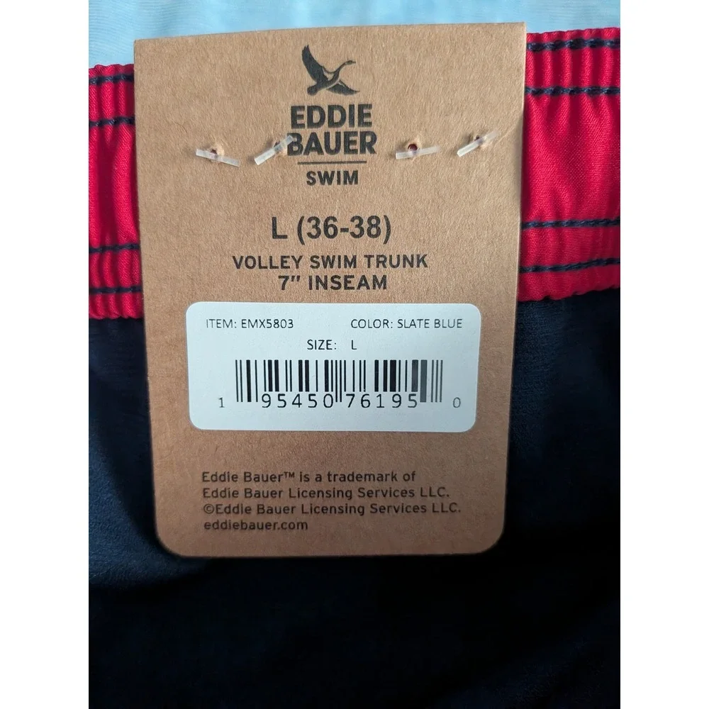 Eddie Bauer Swim Set Mens L Slate Blue Sun Hoodie Volley Trunks 7in EMX5803 NEW